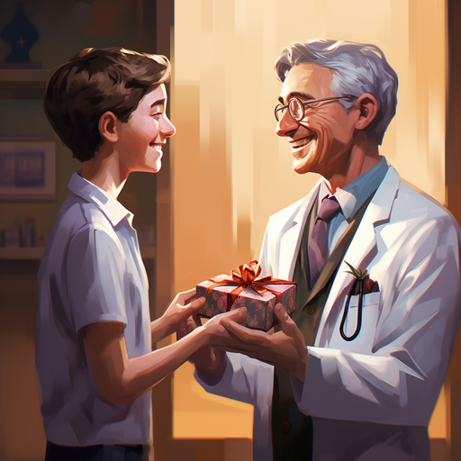 רופא חייכן מקבל מתנה מהורהרת ממטופל אסיר תודה