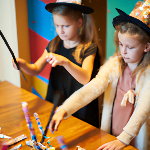 ילדים עסקו בפעילות יצירה קסומה, ויצרו שרביטים וכובעי קסם משלהם